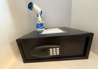 Safe and clothes steamer.